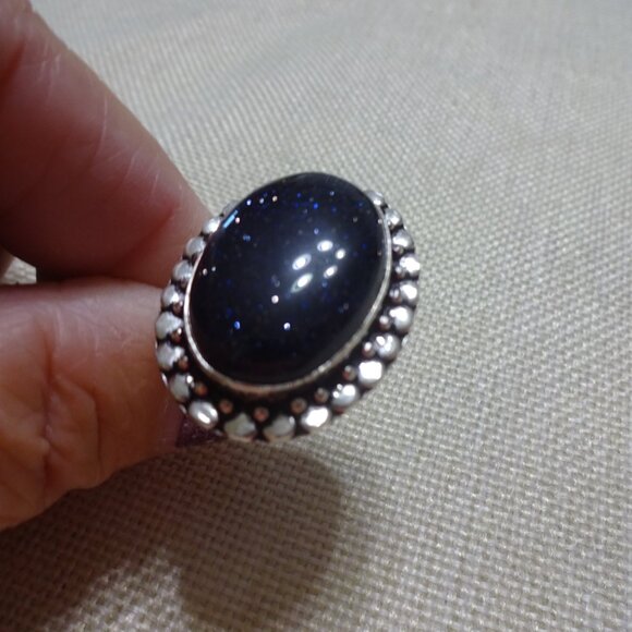 Sparkling BLUE SUNSTONE Handmade Sterling 925 Ring Size 8.25 #472C - Picture 2 of 3